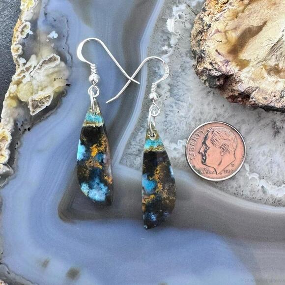 Sterling Elongated Triangle Chrysocolla Slab Dangle Earrings For Women #229 - Picture 8 of 10